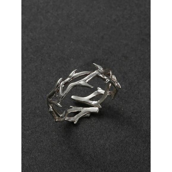 Unisex Silver Crown of Thorn Ring – Adjustable Gothic Crown Jewelry - Picture 1 of 3